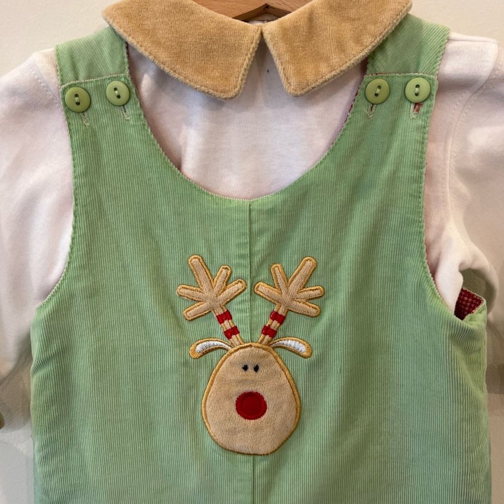 BOYS 'N' BERRIES Reversible Christmas Corduroy Longalls Size 12 Months